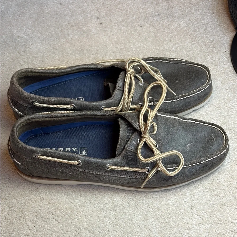 🍿Sperry Gray leather Boat Shoes with Moccasin Stitching